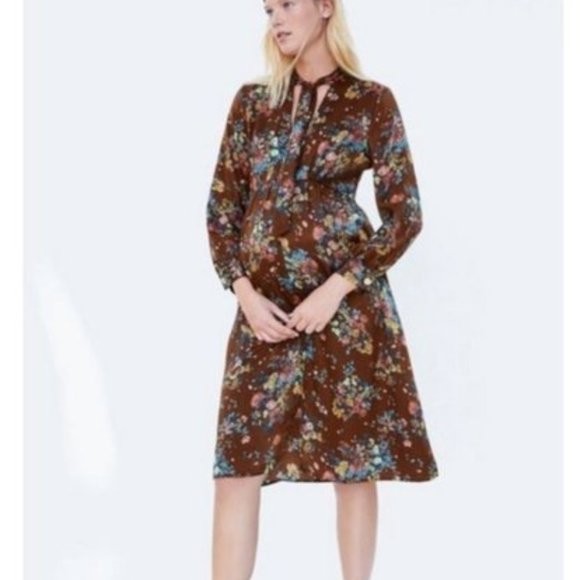 Zara | Dresses | Zara Floral Brown Midi 